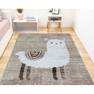 8' X 11' Brown and Beige Juvenile Animals Youthful Area Rug