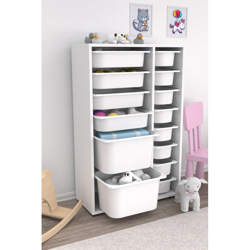 Modern Multi-Purpose Cabinet, White, 27.4 x 42.9 x 11.8 inches | 100% Melamine Coated Particle Board, Thickness: 0.7 inches | Features Numerous Shelves, Plastic Legs, Wall-Mountable Design | Perfect for Home Office, Living Room, or Storage Solutions