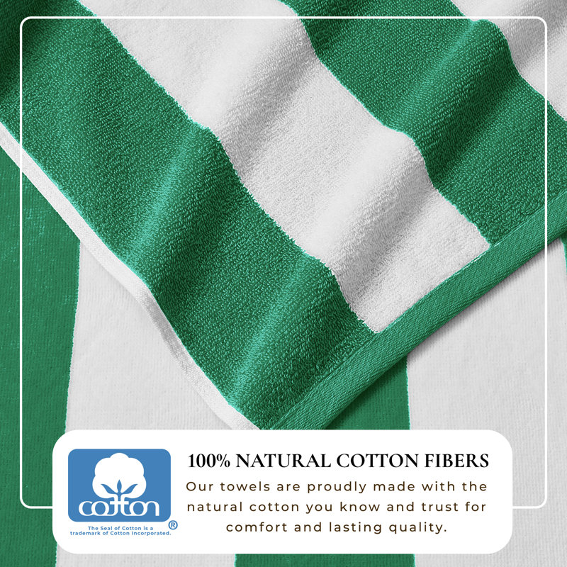 100% Cotton Absorbent & Quick-Dry Cabana Beach Towels, Dark Green
