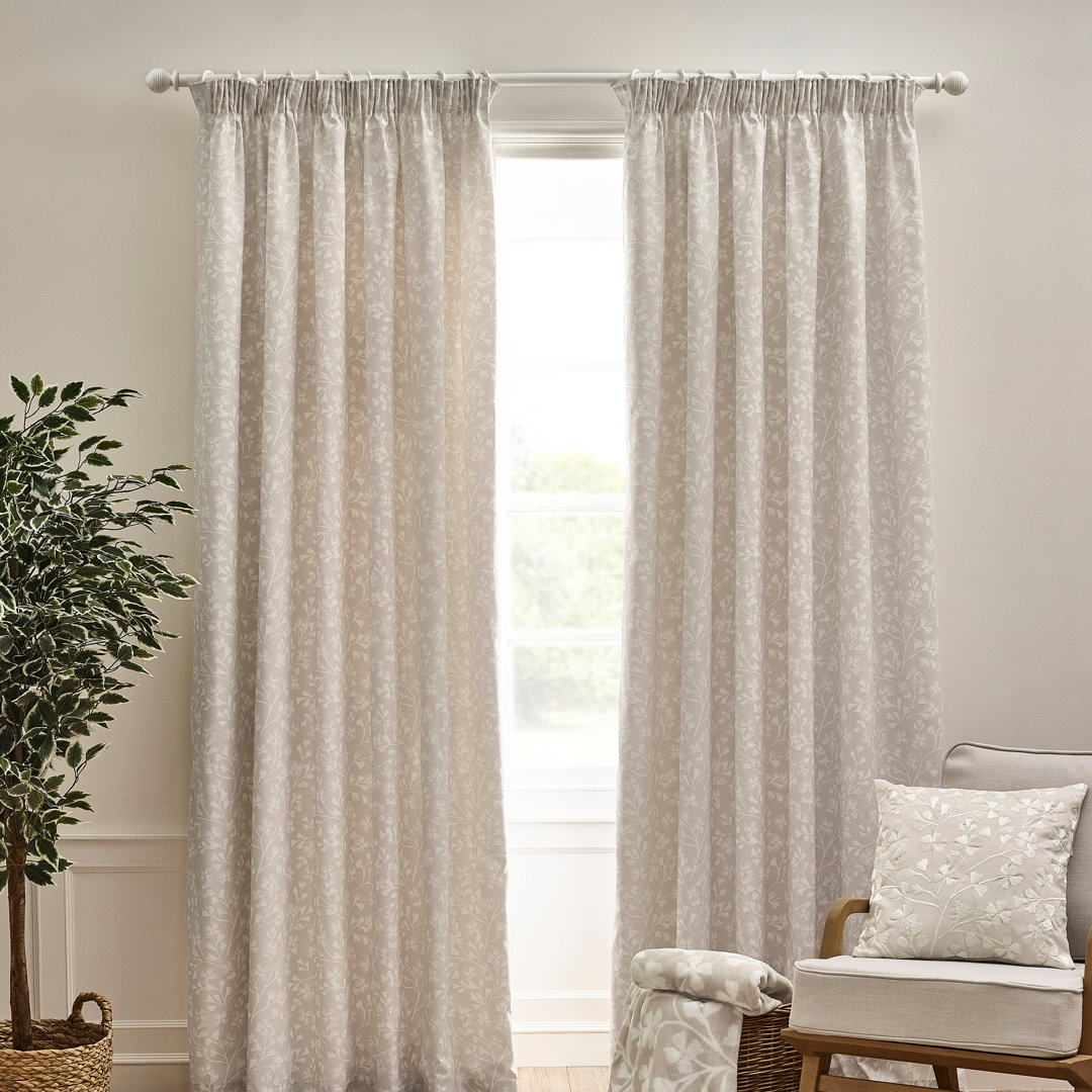 Brooke Floral Lined Pencil Pleat Curtains