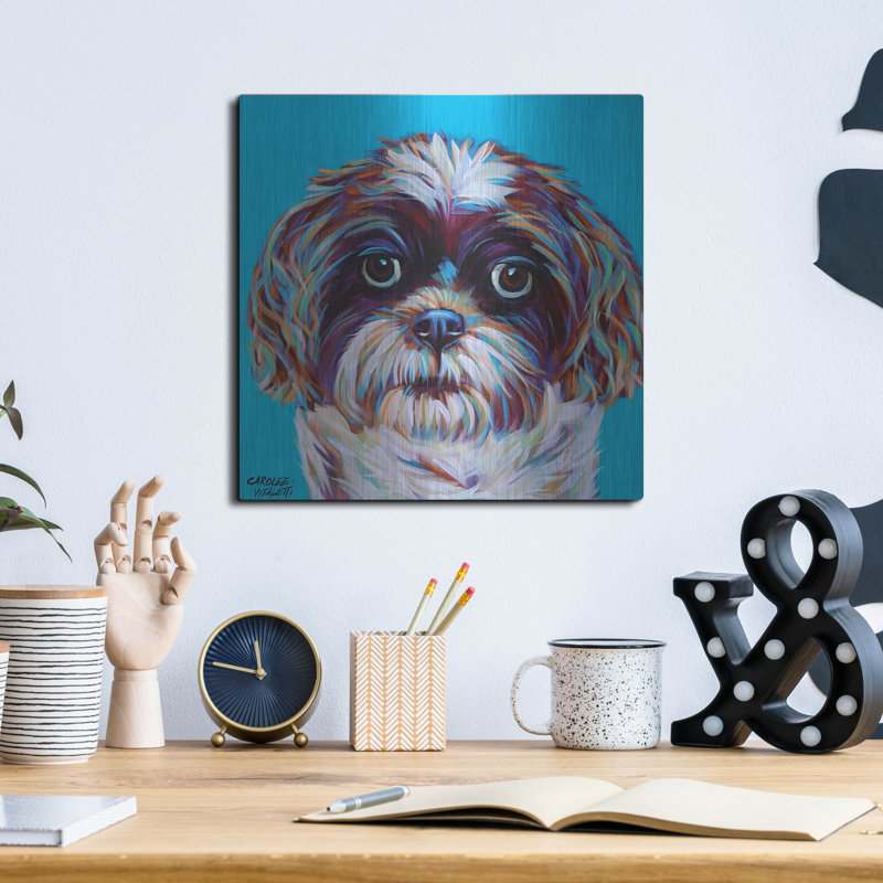 «Shih Tzu On Blue» par Carolee Vitaletti, H 12 po x l 12 po