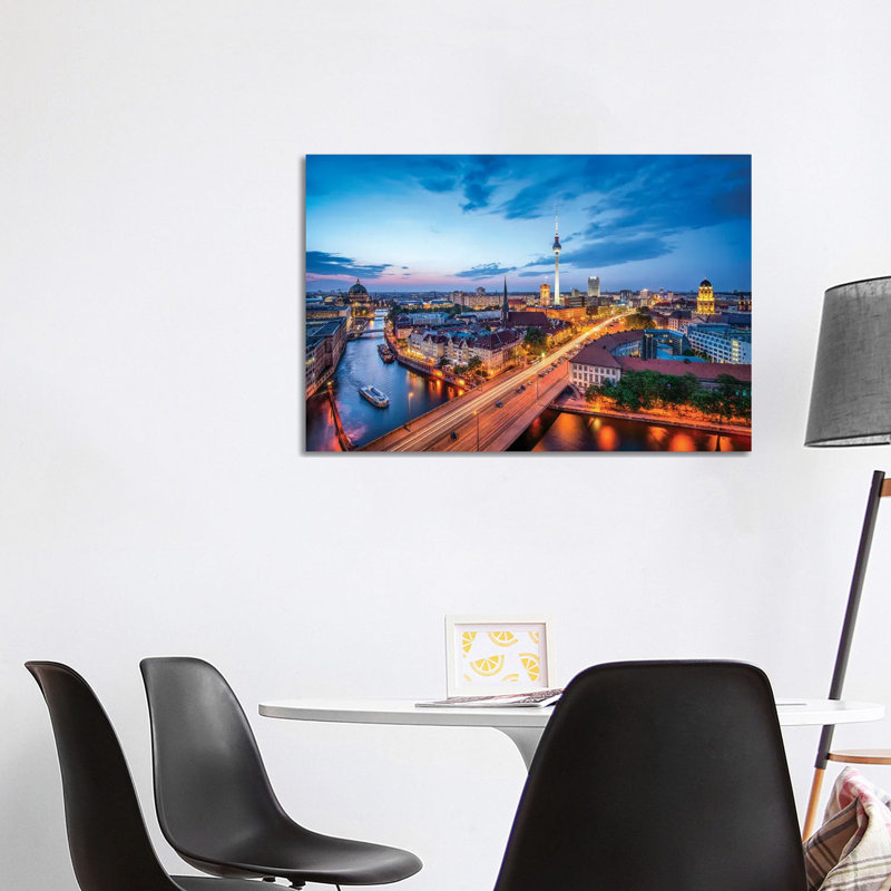 Berlin Skyline With Nikolaiviertel And Berlin Television Tower (Fernsehturm Berlin) At Night - Wrapped Canvas Print