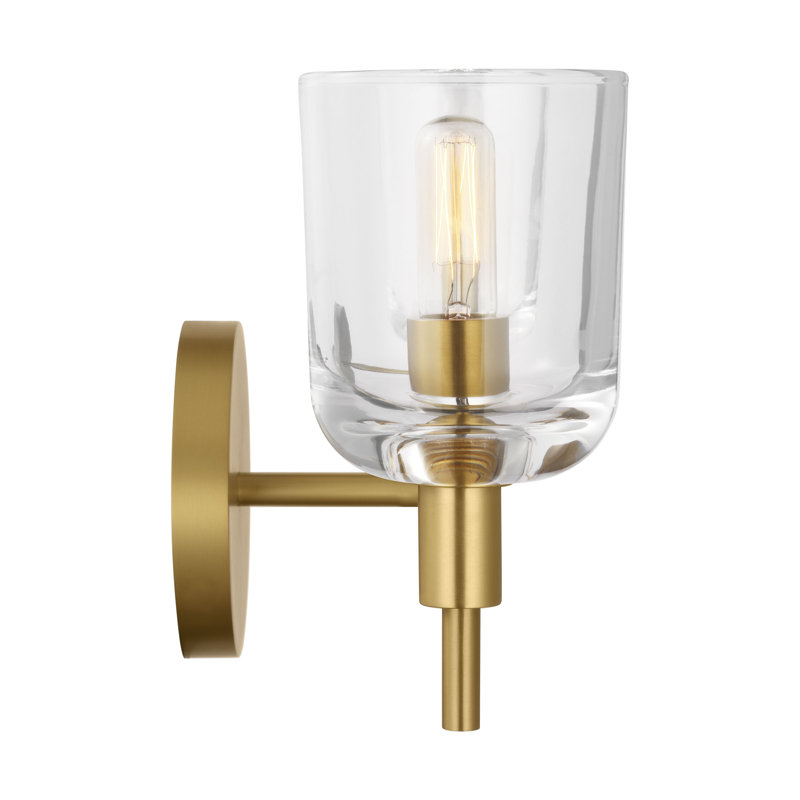 Thom Filicia Hartley Bathroom Bedroom Wall Fixture With Clear Shade, 8.125" H x 15" W x 5.875" D, 2 Lights, Burnished Brass