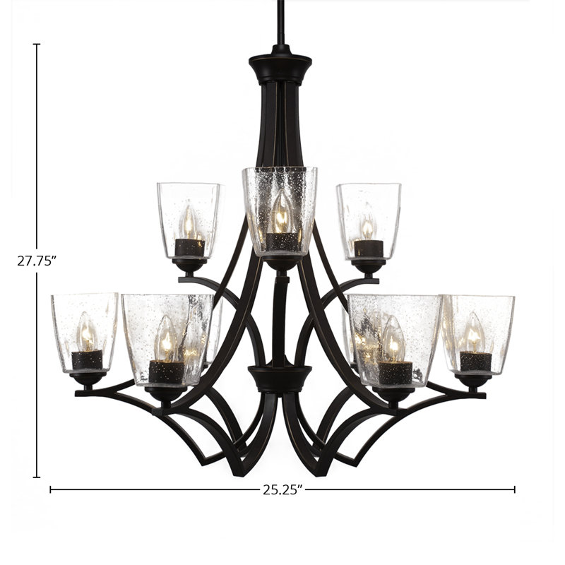 Lustre 9 lumières Zilo, fini granit foncé, avec verre carré transparent 4,5 po