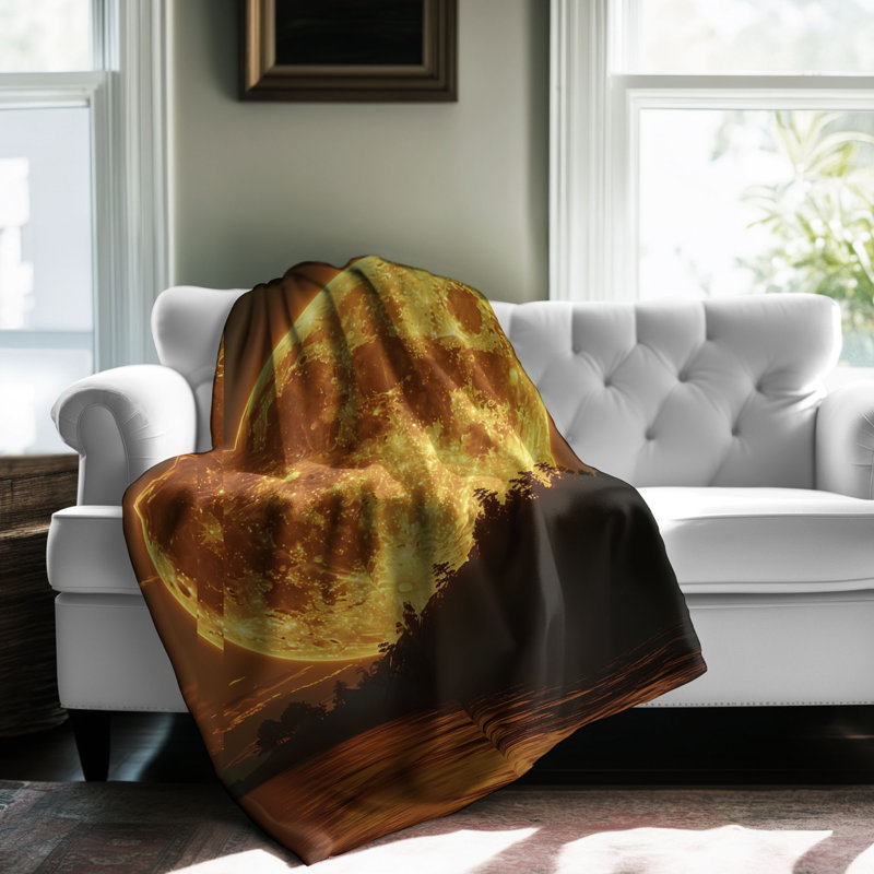 Élégance lunaire - couverture en sherpa de qualité supérieure 1 pièce - reproduction d'art luxueuse, Lit simple