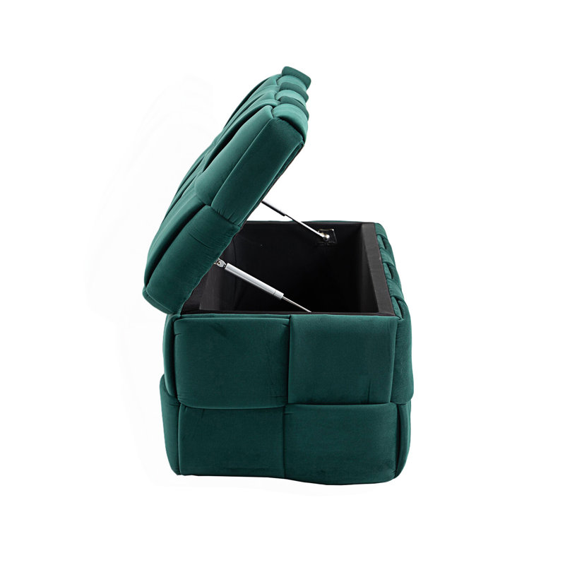Banc de rangement en velours Pransh, Vert