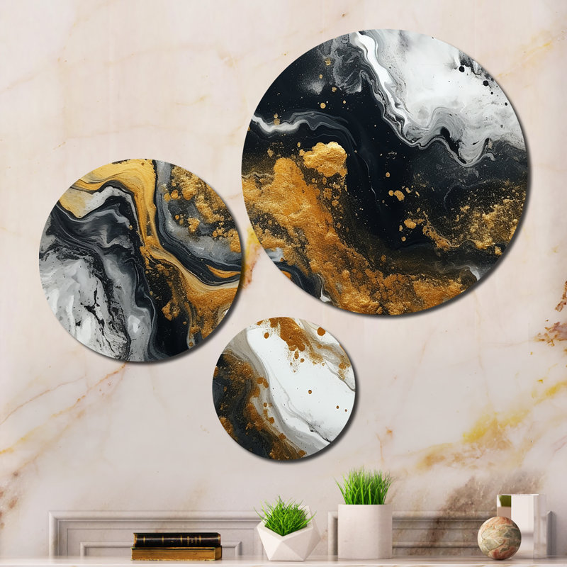 Gold Black Veins of Color II - Abstract Metal Art Print Set