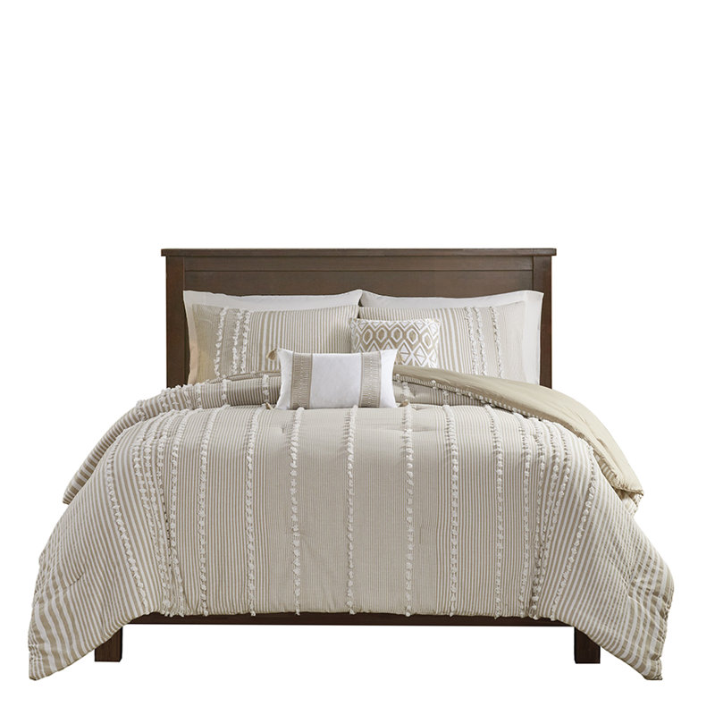 Édredon double / grand - taupe teint en coton, taupe doux et blanc, trop rembourré, luxueux