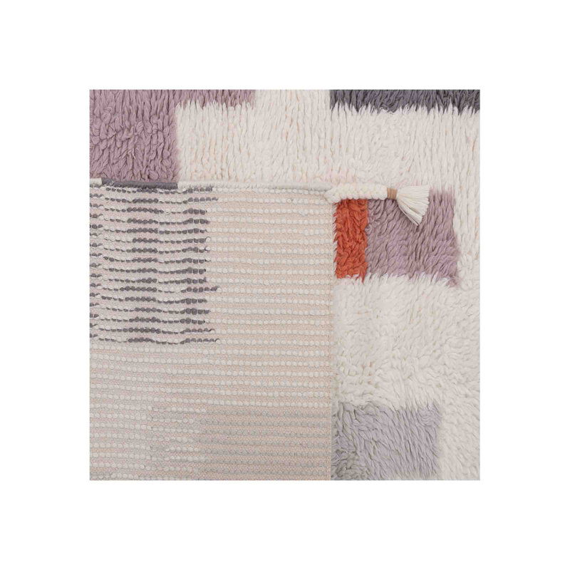 Abstract Area Rug in White/Purple/Red, Rectangle 5' x 8'