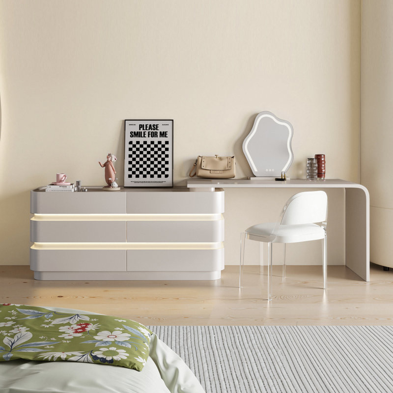 Meuble-lavabo moderne à 6 tiroirs, rotation rétractable à 360 °, meuble-lavabo à lumière DEL