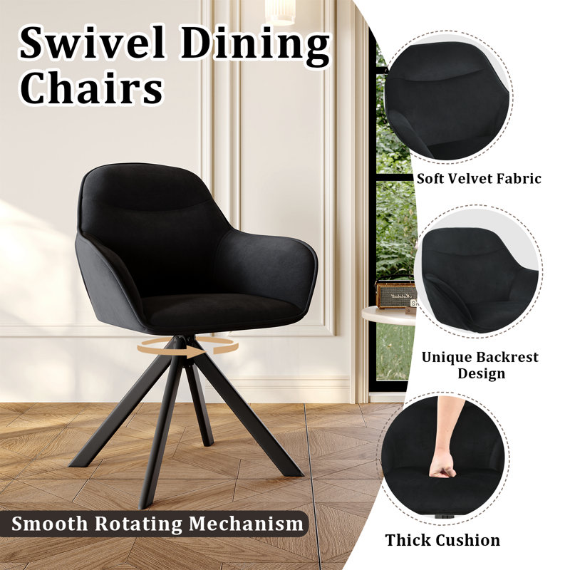 48.5cm H Swivel Upholstered Dining Chairs- Ergonomic Back, Black Velvet