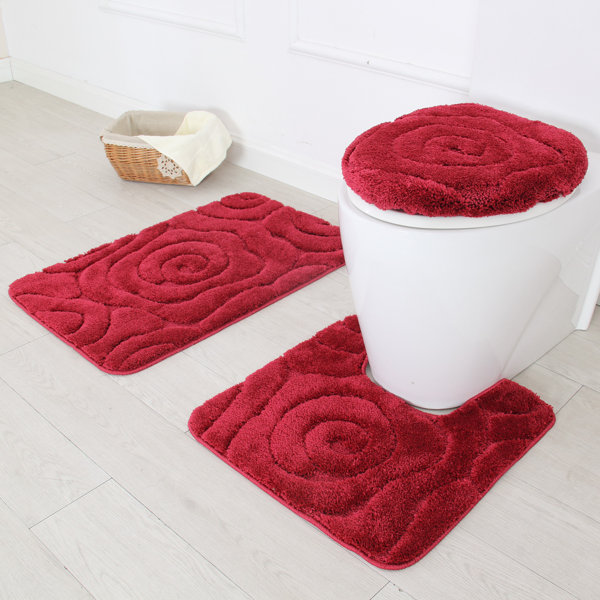 Lavish Home 2 Piece Memory Foam Shag Bath Mat Set - Burgundy