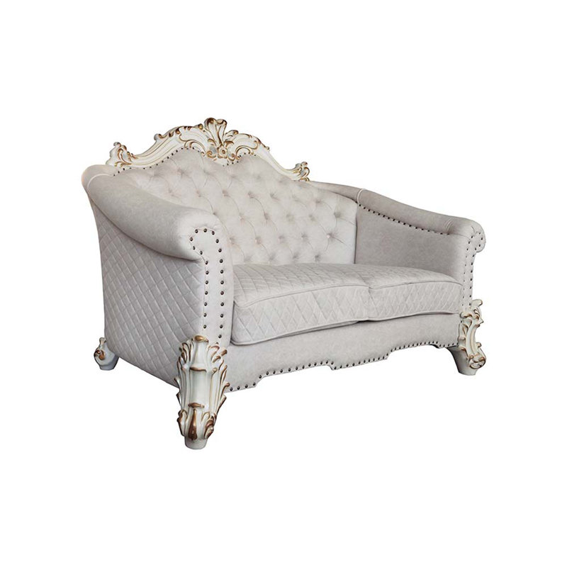 Vendome II Gray Tufted Fabric Loveseat with Nailhead Trim