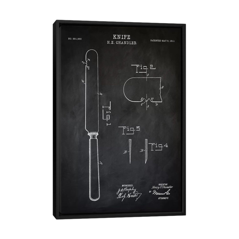 « couteaux », impression sur toile, H 26 po x l 18 po x P 1,5 po, Toile avec cadre noir, Pas de tapis