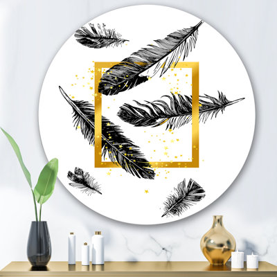 Cadre doré et plumes dorées - art mural bohémien et éclectique