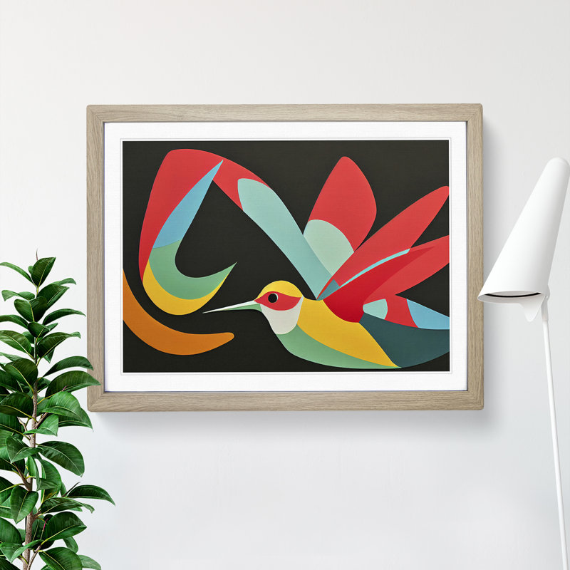 XH1022-8879X The Abstract Hummingbird - Single Picture Frame Print, 34cm H x 46cm W x 2cm D, Oak