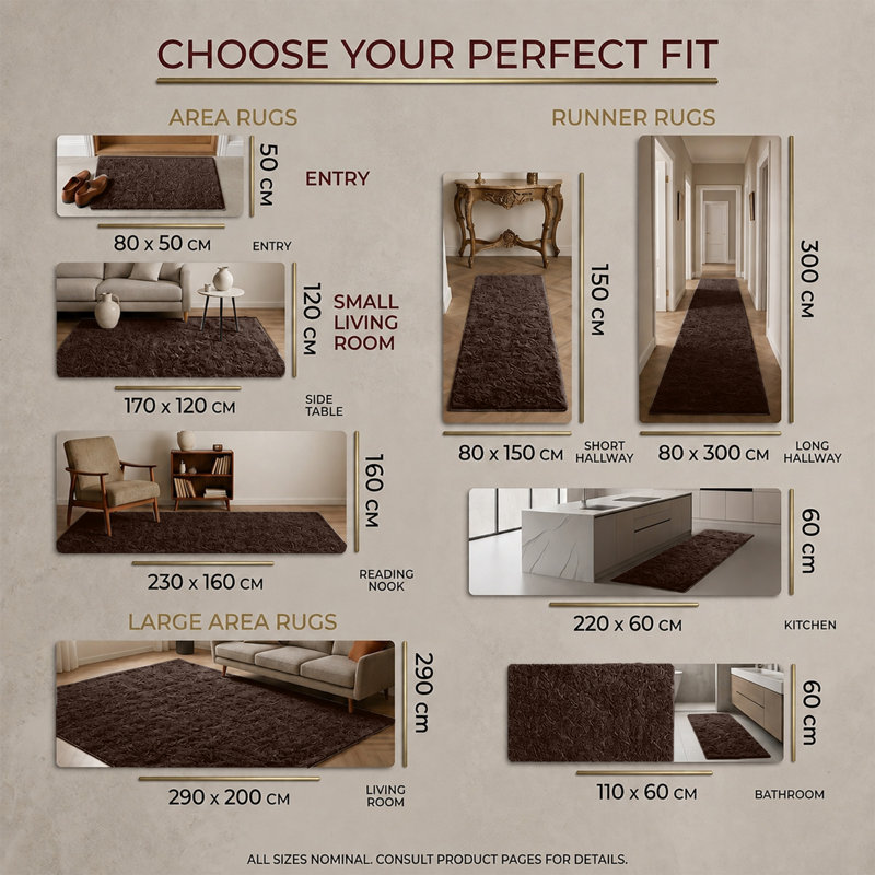 Luxurious Brown Fluffy  Shag Area Rug - Ultra Soft High Pile Fluffy Carpet for Living Room, Rectangle 160 x 230 cm
