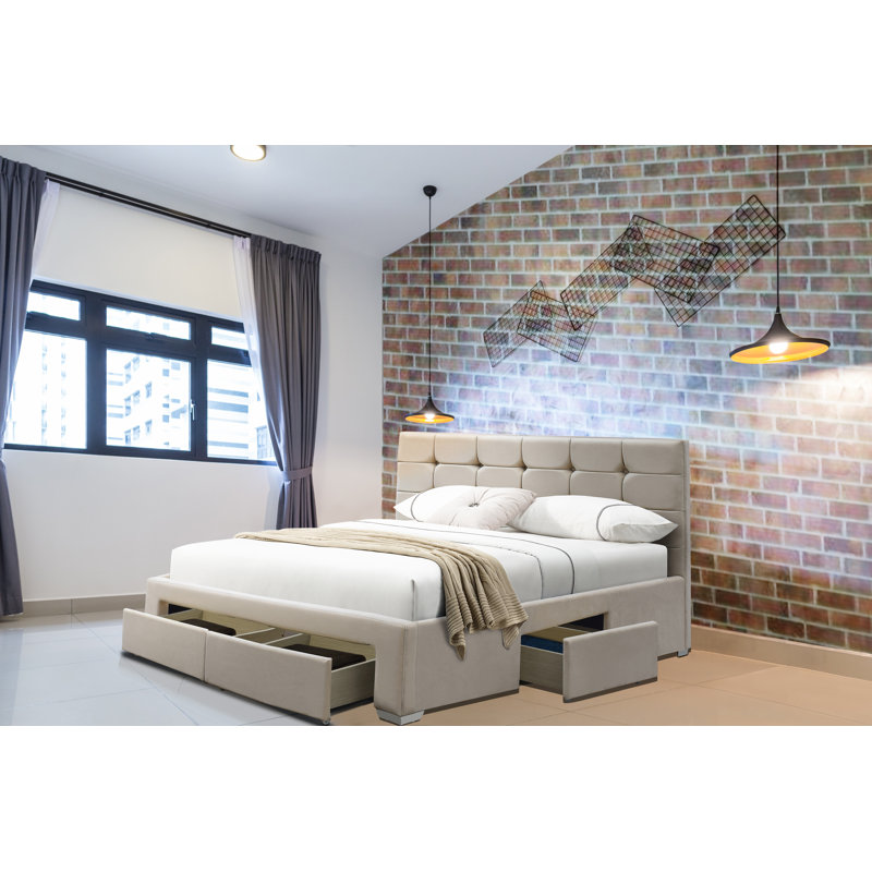 Claymore Upholstered Storage Bed, Double (4'6), Cream