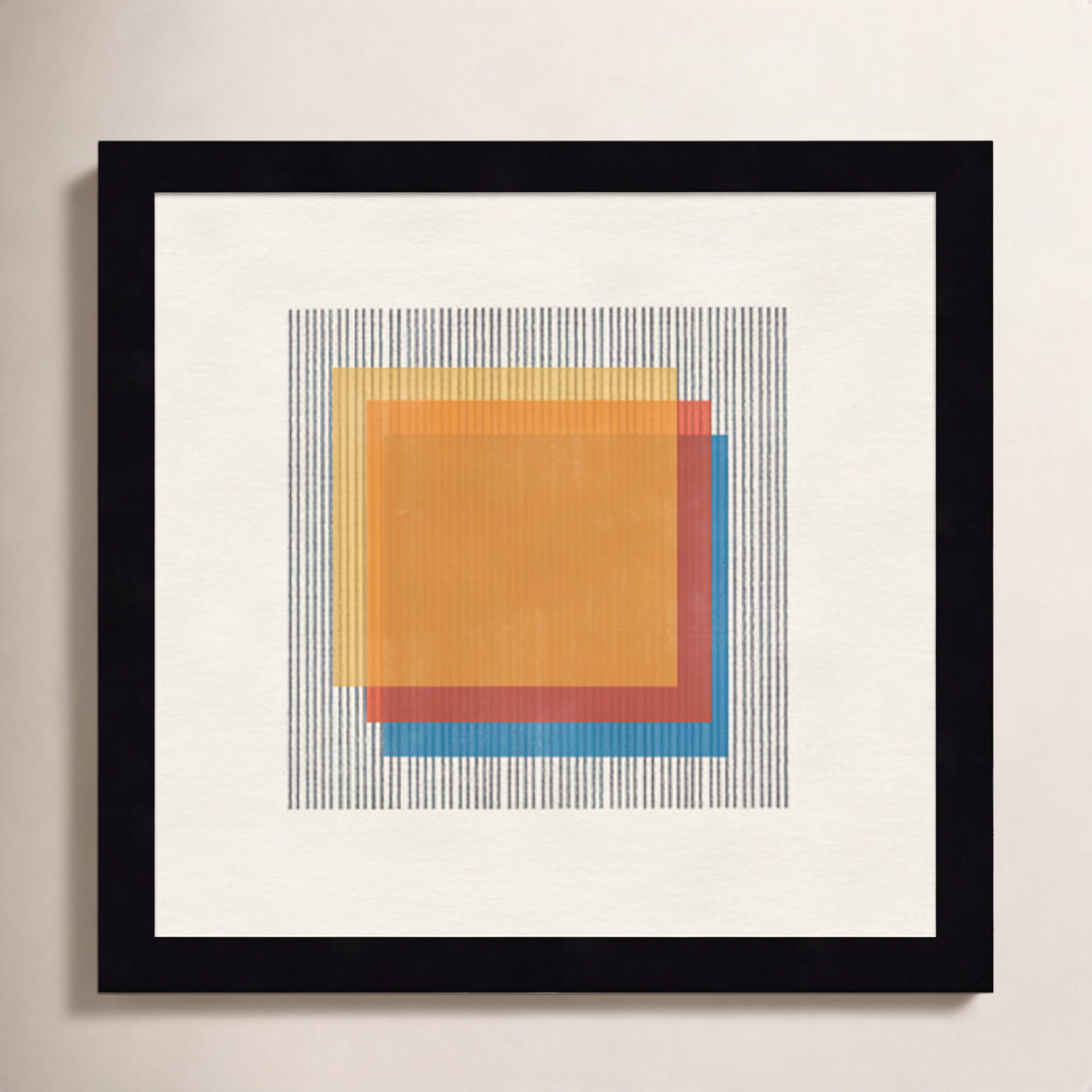 Midcentury Modern Squares No 1 Print, Black Framed, 13" H x 13" W x 1" D