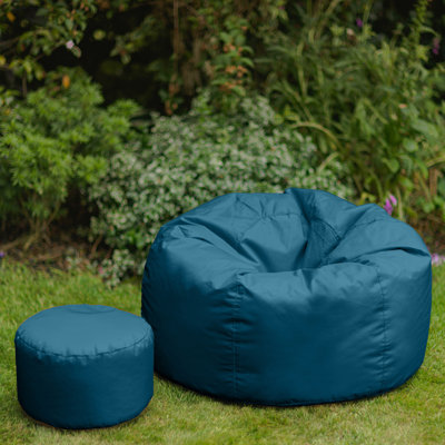 icon Kingston Adult Classic Indoor Outdoor Bean Bag & Square Footstool Pouffe Black