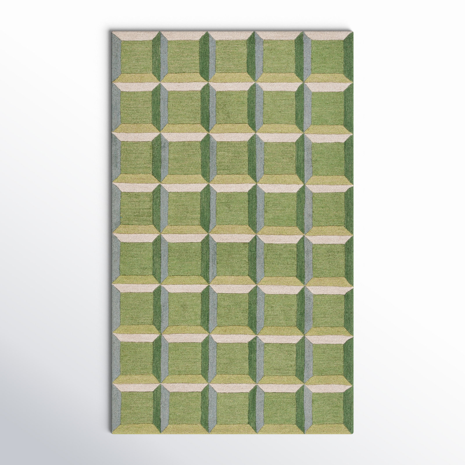 Giedre Geometric Hand Tufted Cotton/Wool Area Rug in Green/Beige, Rectangle 2' x 3'