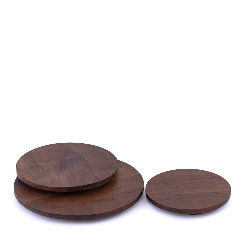 Plateau rond en bois d'acacia brun, H 1,5 po x l 12,75 po x P 12,75 po