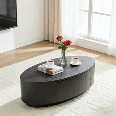 Matte Black Oval Coffee Table, 47.24" MDF Centre Table With Drawer For Living Room Apartment Lounge