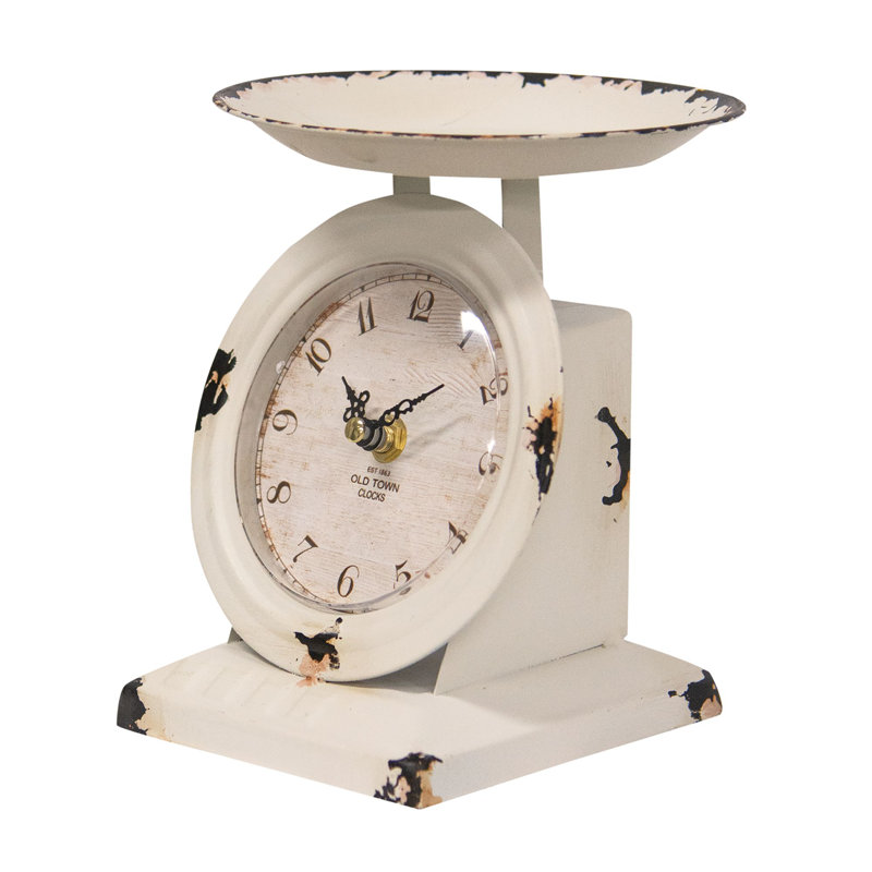 Horloge de table analogique en métal, Blanc