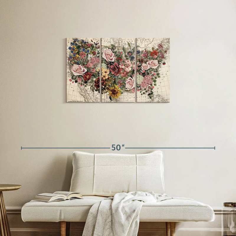 Aliaz Floral USA Map, 20" H x 33" W