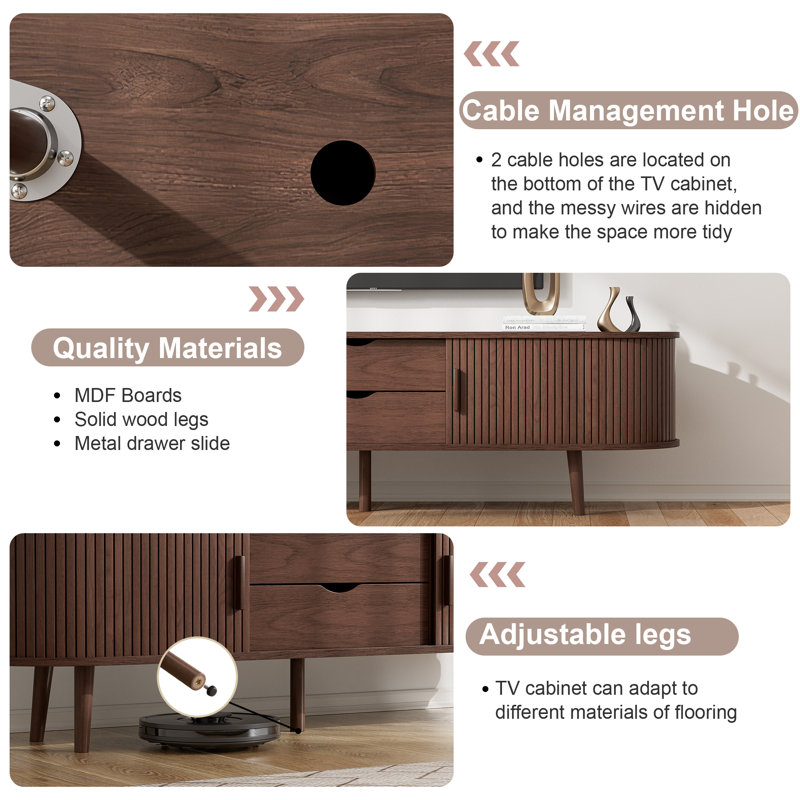 Chaddy 54" TV Stand With Drawers And Storage Shelves Designed To Fit 32" - 60" Tvs. Wood Entertainment Center For Living Room And Bedroom, Media Console And Modern TV Console Table Walnut TV Stand
