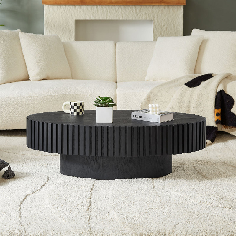 Table basse à tambour moderne de 43,7 pouces de style moderne fabriquée à la main par Ellipse, Noir mat