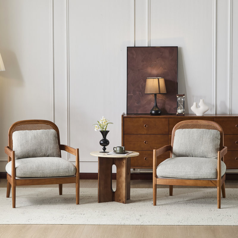 De 2 fauteuils de style Mid-Century moderne avec structure en bois de noyer massif, dossier et sièges grisâtre de soutien pour se détendre à la maison 26,6 po