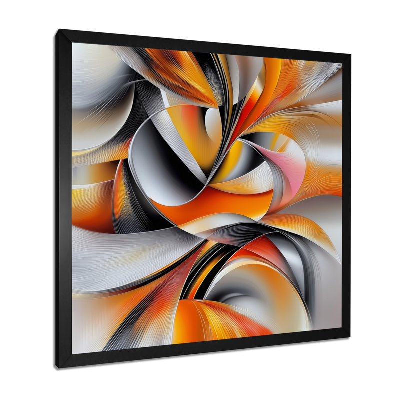 «Geometric Orange Fragment Vector IV», reproduction d'art géométrique abstraite, H 16 po x l 16 po, Noir
