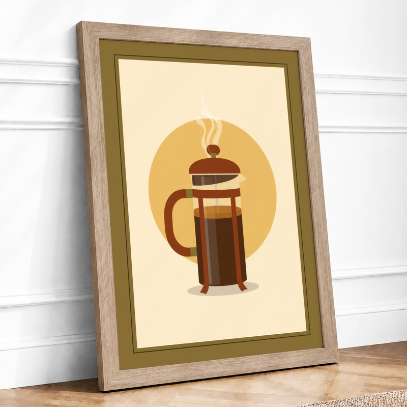 French Press Ritual Mid-Century - Framed Print, A1 - 84.1 x 59.4 cm, Oak