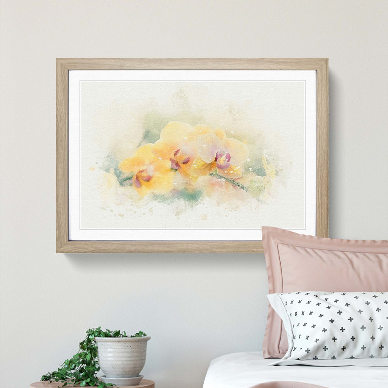 Yellow Orchids in Abstract - Picture Frame Graphic Art Print, Oak, 60cm H x 91cm W x 2cm D