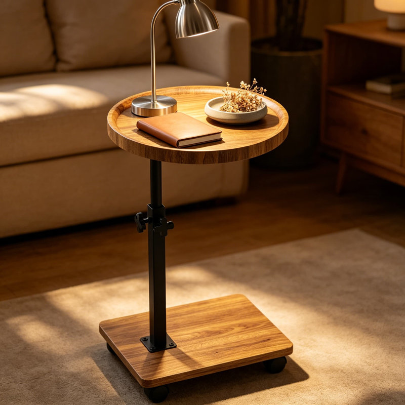 Table de bout en forme de C avec hauteur réglable, plateau de télévision pivotant à 360 ° pour les petits espaces, table d'appoint pour le salon, tables de canapé qui se glissent sous le canapé-lit ou la chaise