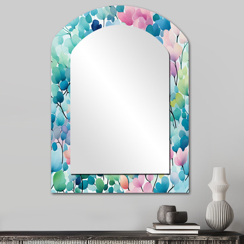 Prange aquarelle excentricité rose et bleu - miroir mural décoratif asymétrique abstrait, 34 po x 25 po