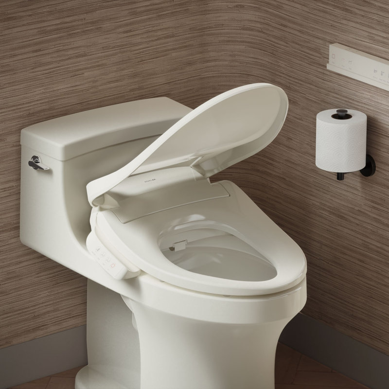 Siège de toilette de bidet chauffé allongé avec télécommande PureWash E700, Biscuit