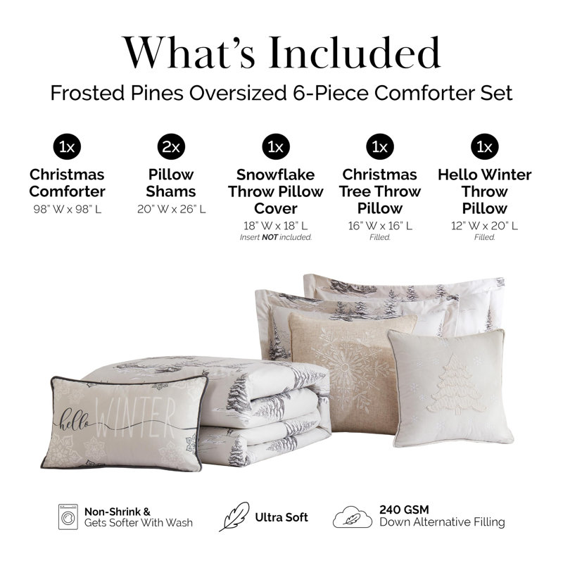 Southshore Fine Linens Frosted Pines Oversized Comforter Bedding Set, 6-Piece with Decorative Pillows, Full / Queen