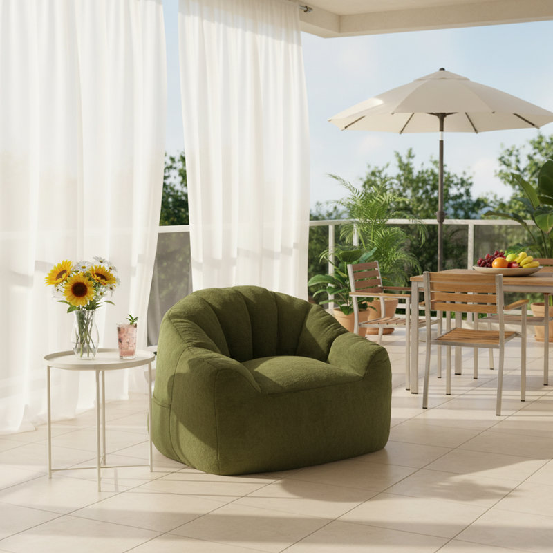 Fauteuil à billes surdimensionné en fausse fourrure avec accoudoirs et rembourrage en mousse haute densité pour adultes