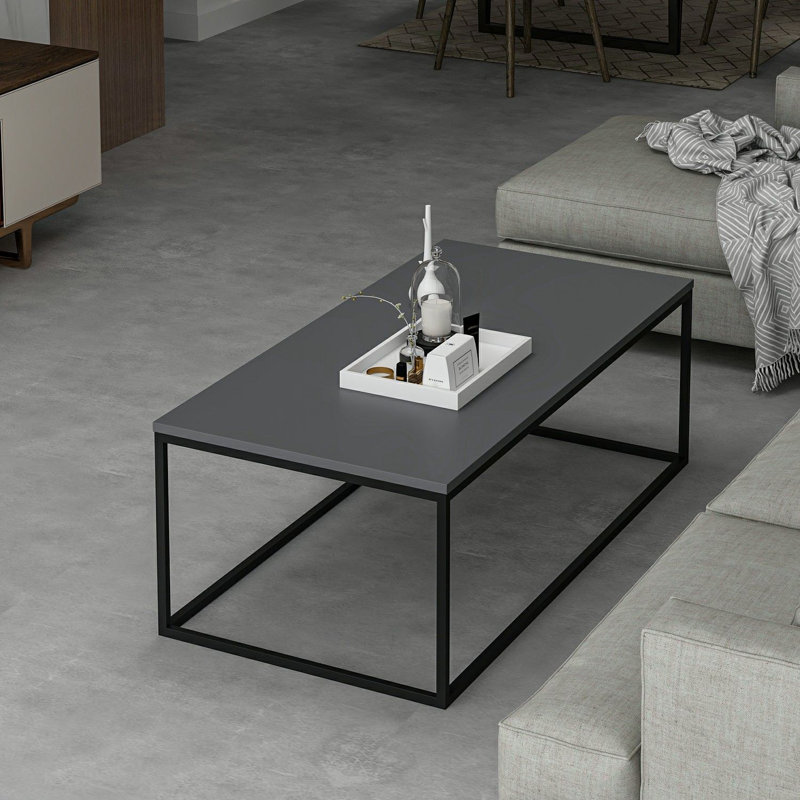 Table basse moderne et industrielle, anthracite, 47,2 po x 16,5 po x 23,6 po | Panneau de particules enduit 100% mélamine avec structure en métal | Conception élégante de couleur unie, parfaite pour les salons et les salons contemporains