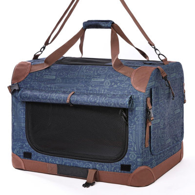 Extra Large Cat Carrier Soft Sided, Portable Small Dog Carrier For 2 Cats, 24"X16.5"X16" Car Travel Folding Comfortable Design, Navy