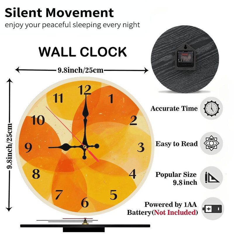 Horloge murale orange abstraite, décoration intérieure moderne