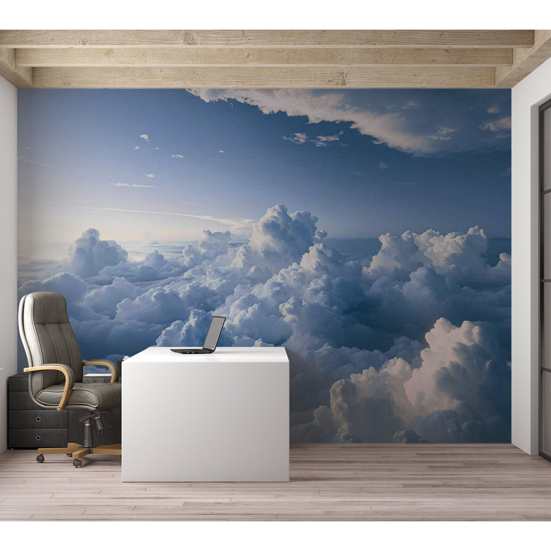 Murale paysage pelez et collez - formation de nuage moelleux, L 77 po x L 55 po