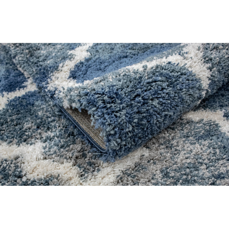 Tapis bleu à poils longs Delaili, Rectangle 2 pi 11 po x 4 pi 11 po