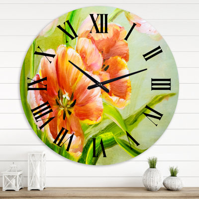 Horloge murale traditionnelle rétro avec tulipes rouges II