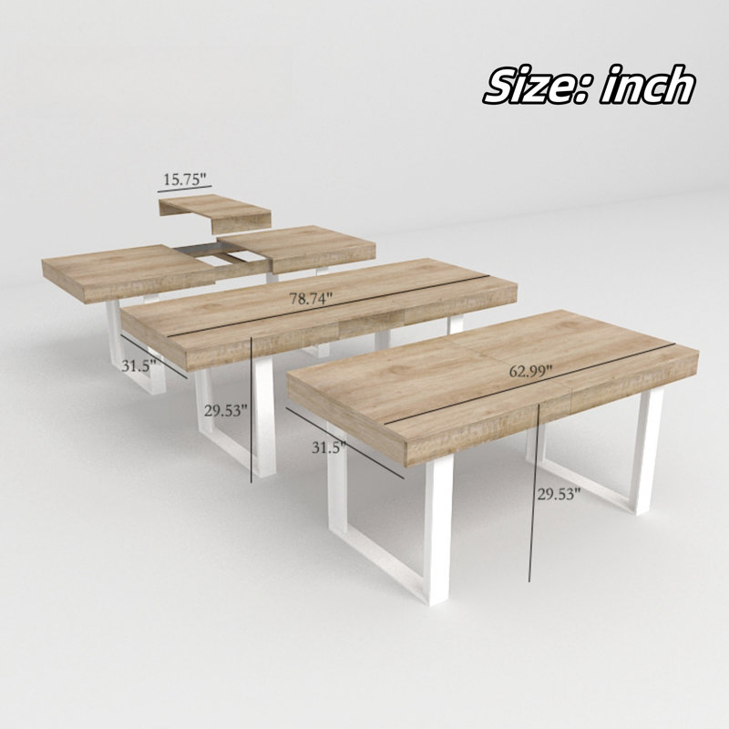 Farmhouse Extendable Dining Table With Smooth Guide Rails And White Legs