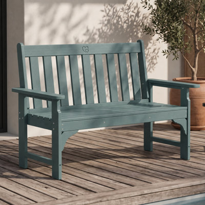 2 Person Outdoor Garden Bench, HDPE All Weather Patio Bench with Backrest & Armrests