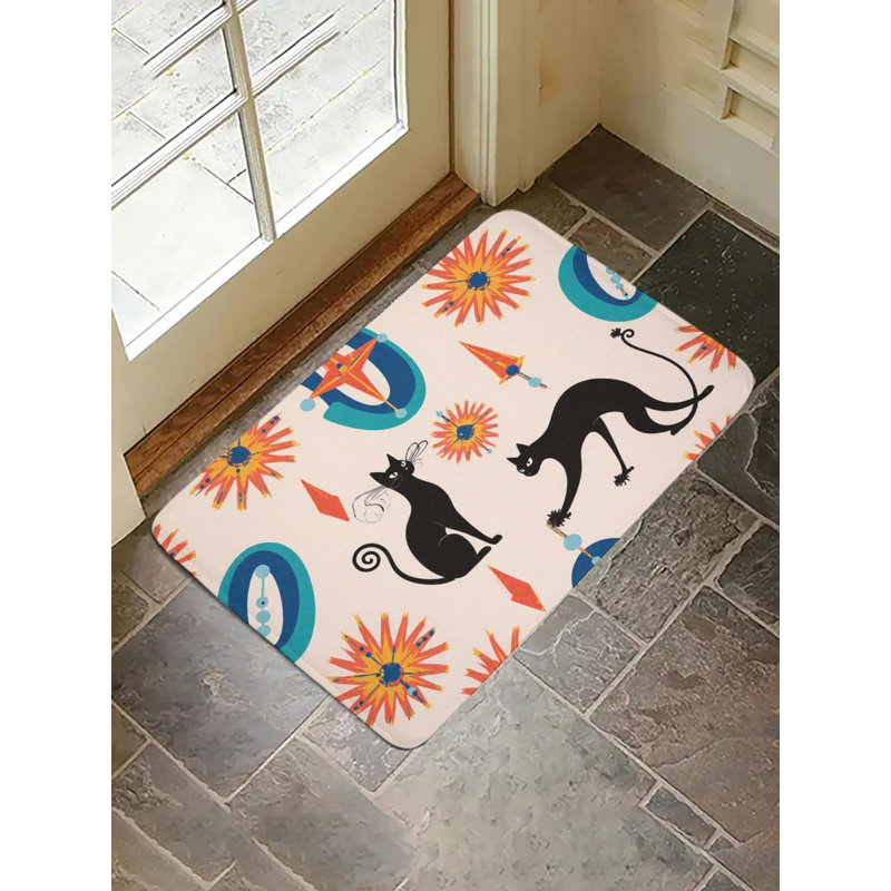 Tapis noir pour salle de bain Cat & Starburst, 16 x 24