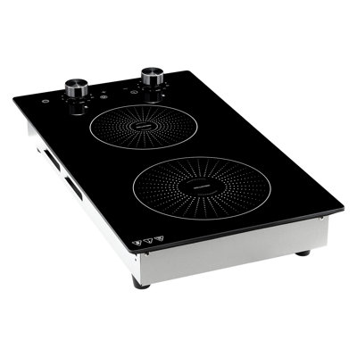 Plaque de cuisson à induction double brûleur de 30 cm (12 pouces), cuisinière électrique encastrée, 220 V 3500 W, chauffage continu à faible puissance, brûleur à induction avec 11 niveaux de puissance, commande par bouton rotatif, surface en vitrocéramique et verrouillage de sécurité